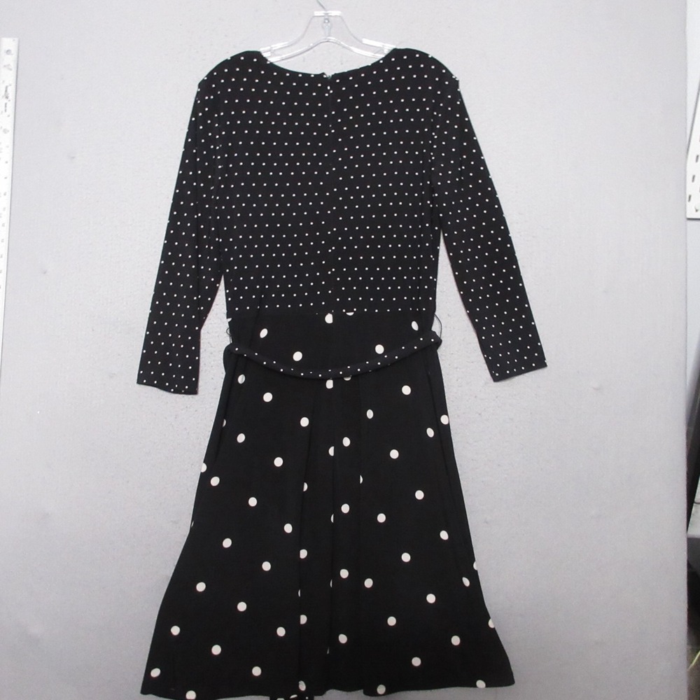 Lauren Ralph Lauren Dress 10 Black Polka Dot A Line Fit Flare Belted‎ Timeless - Picture 2 of 11